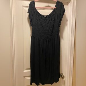 Lane Bryant, black, size 18/20 knit dress with ruching on chest area. Pockets!!